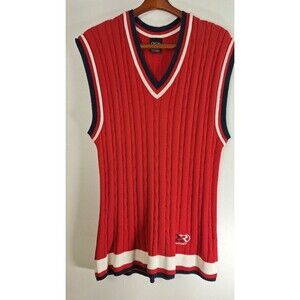 Vtg ROOKY Cable Knit Pullover Sweater Vest Men's L‎ Fisherman Tennis Prep Preppy